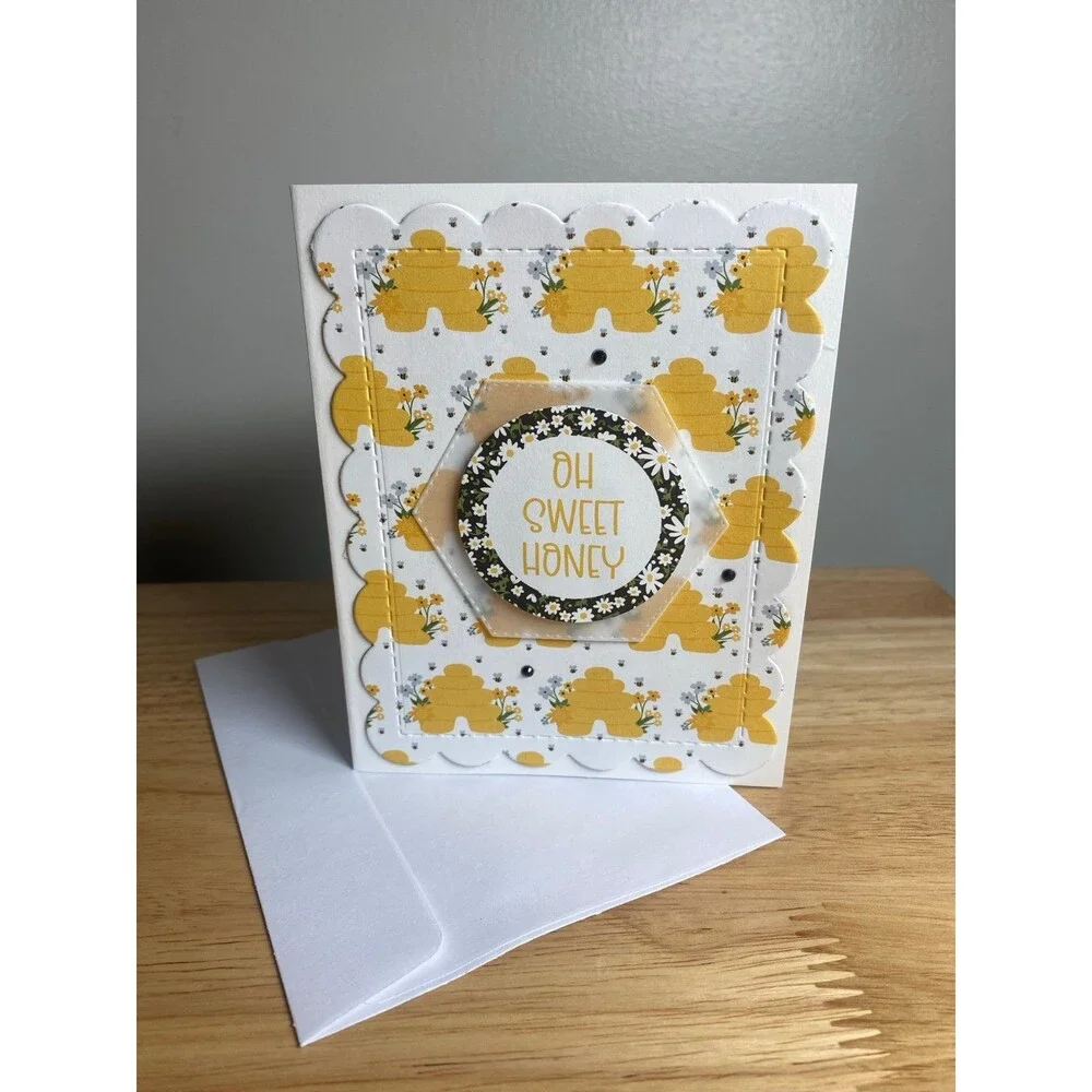 Bee & Honey Flowers Greeting Card – Handmade A2 Card – All Occasion Blank Card
